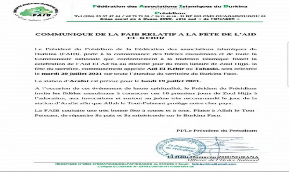 Islam : La fête de Tabaski aura lieu le 20 juillet 2021