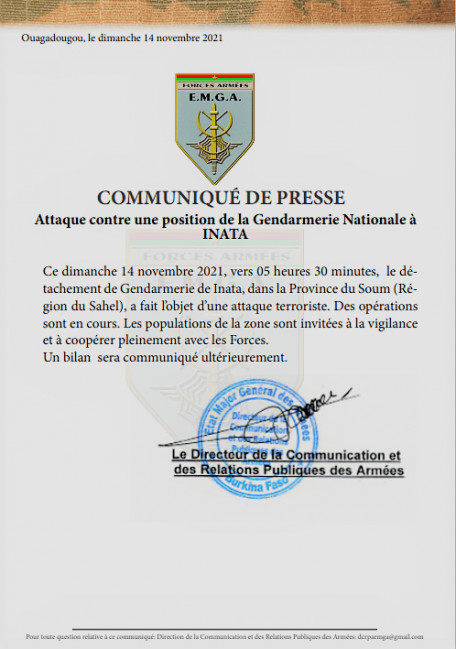 Soum : attaque contre le poste de gendarmerie d’Inata