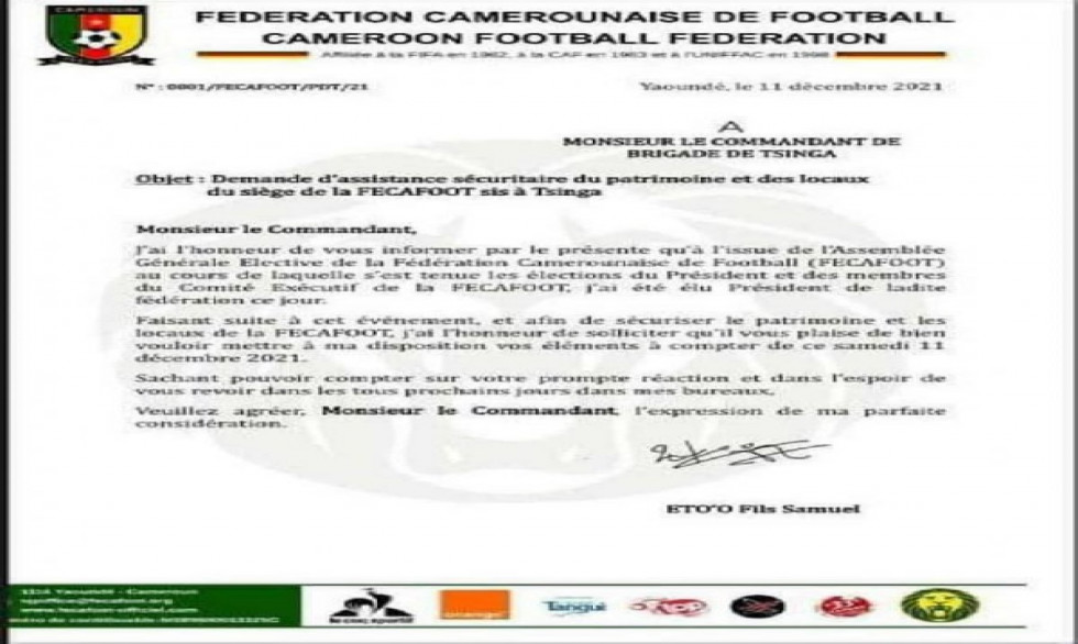 Fédération Camerounaise de Football : A peine élu, Samuel Eto’o demande la sécurisation du siège de l’institution