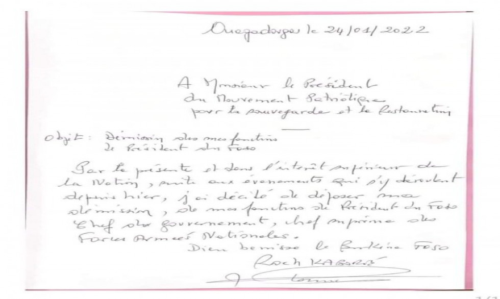 Roch Kaboré a signé sa lettre de démission